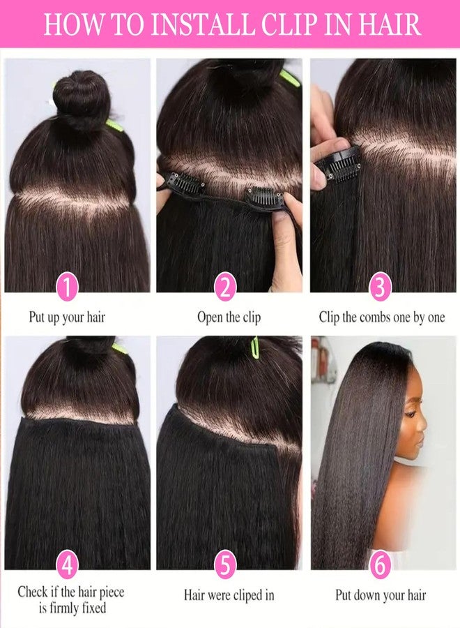 Vlliyava 12 Inch Kinky Straight Clip in Hair Extensions, Synthetic 7 PCs Seamless Yaki Clip ins Hair Extension for Black Women - Image 5